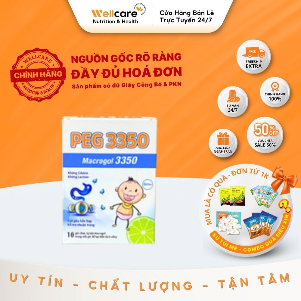 [TÁO BÓN] PEG 3350 - Hộp 10 Gói - Bột nhuận tràng giảm táo bón thế hệ mới cho trẻ em trẻ nhỏ