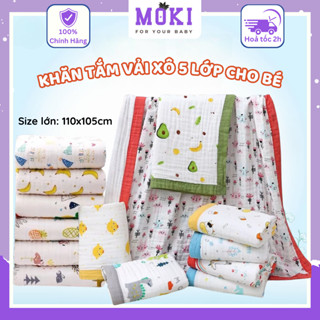 Khăn tắm cho bé sơ sinh vải xô nhăn 5 lớp Khăn Jubon quấn bé mềm mại, size lớn 110 x105cm Moki Store