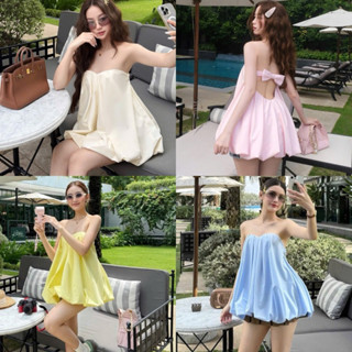 [A0.205] Váy Babydoll Dáng Bí Phồng Cup Ngực Nơ Chun Sau 5 Màu Siêu Xinh Hàng 2 Lớp ( có đệm ngực)