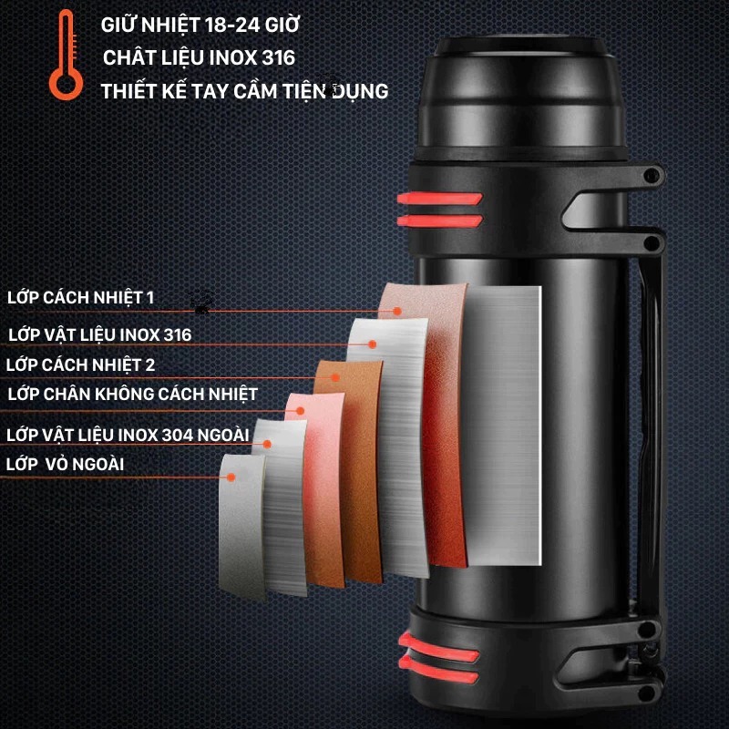 Bình Giữ Nhiệt 2000ml, Cốc giữ nhiệt Cao Cấp, Phong Cách Hiện Đại, Giữ Nhiệt Lâu