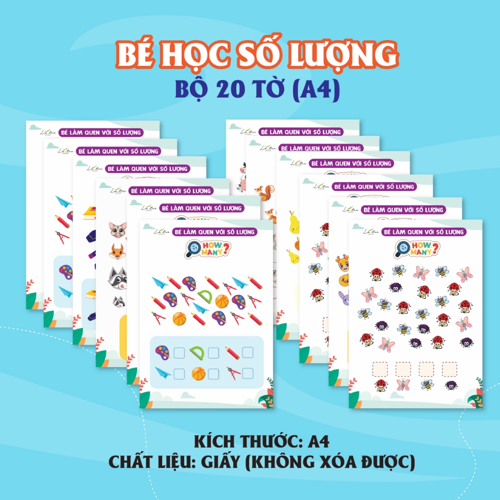 Tập làm quen với toán nhận biết số lượng tập đếm được làm từ chất liệu giấy a4 in màu