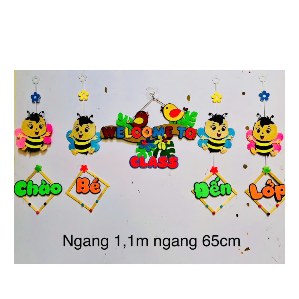 WELCOME TO CLASS- Bộ Rèm WELCOME HÌNH ONG có chữ Rèm Treo Cửa Lớp Trang Trí Lớp Cho Bé Mầm Non