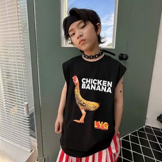 BABYBUYvip  - X25081 - Áo phông sát nách đen chicken banana cho bé trai