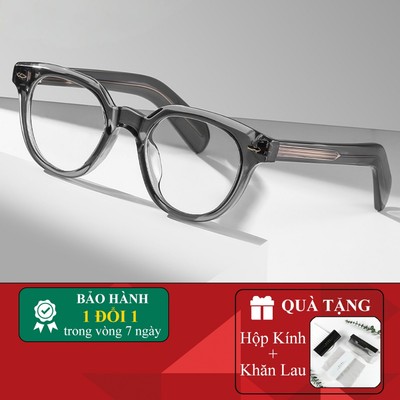 Gọng kính cận thời trang nam nữ ANDU dáng tròn bản dày cá tính nhựa cốt kim loại 8638
