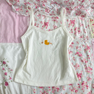 Duck tank top | Áo hai dây cotton thêu vịt hoa hồng
