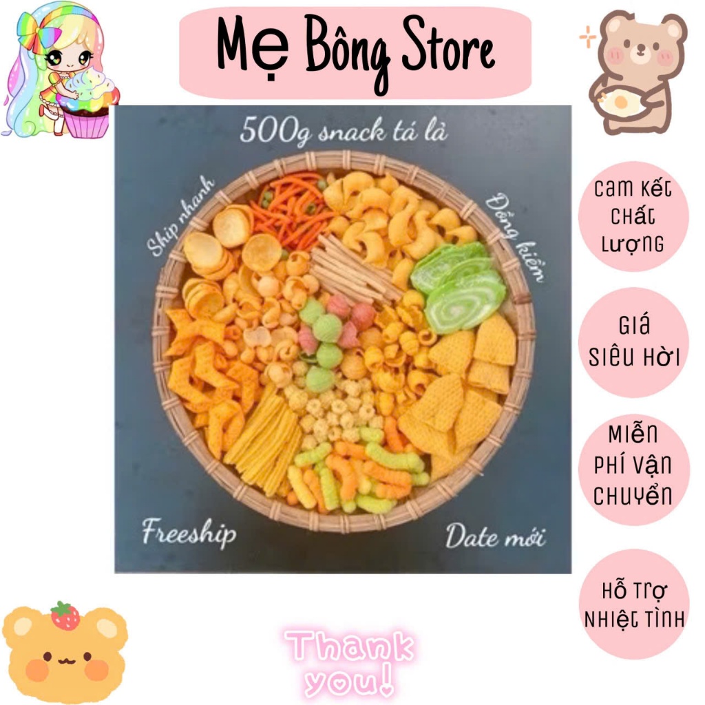 500G Snack Tá Lả Mix Vị Siêu Ngon Siêu Giòn Các Món Bim Bim Tá Lả HOT, Đồ Ăn Vặt Chất Lượng Ngon Miệ
