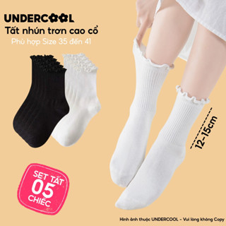 Combo 5 Đôi Tất Vớ Cổ Cao Nữ Bèo Nhún UNDERCOOL Cotton Trơn - Vớ chân Chất Cotton Êm Ái, Dày Dặn Mềm, Thoáng Khí CB-TC68