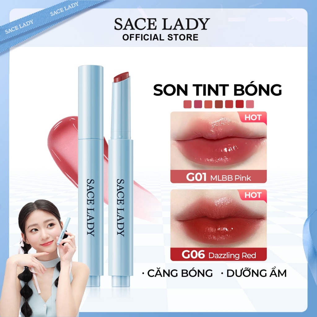 Son Tint Bóng SACE LADY  Mát Màu Nước Lấp Lánh Một Cú Nhấp Chuột Bóng Sáng Bóng Trang Diểm Môi 1.8g