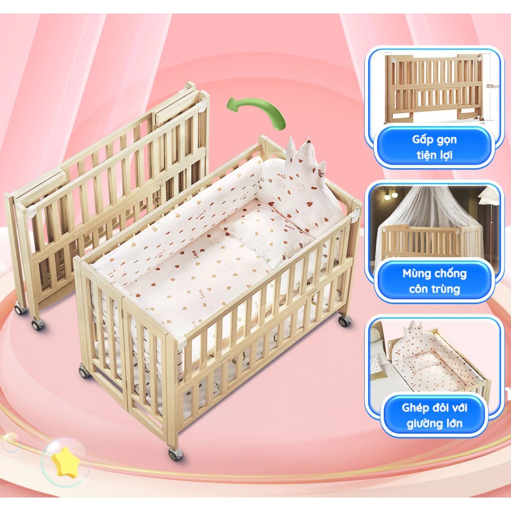 Nôi cũi gấp gọn cho bé Chilux - Đa năng, nhiều chế độ, dễ dàng ghép đôi với giường bố mẹ