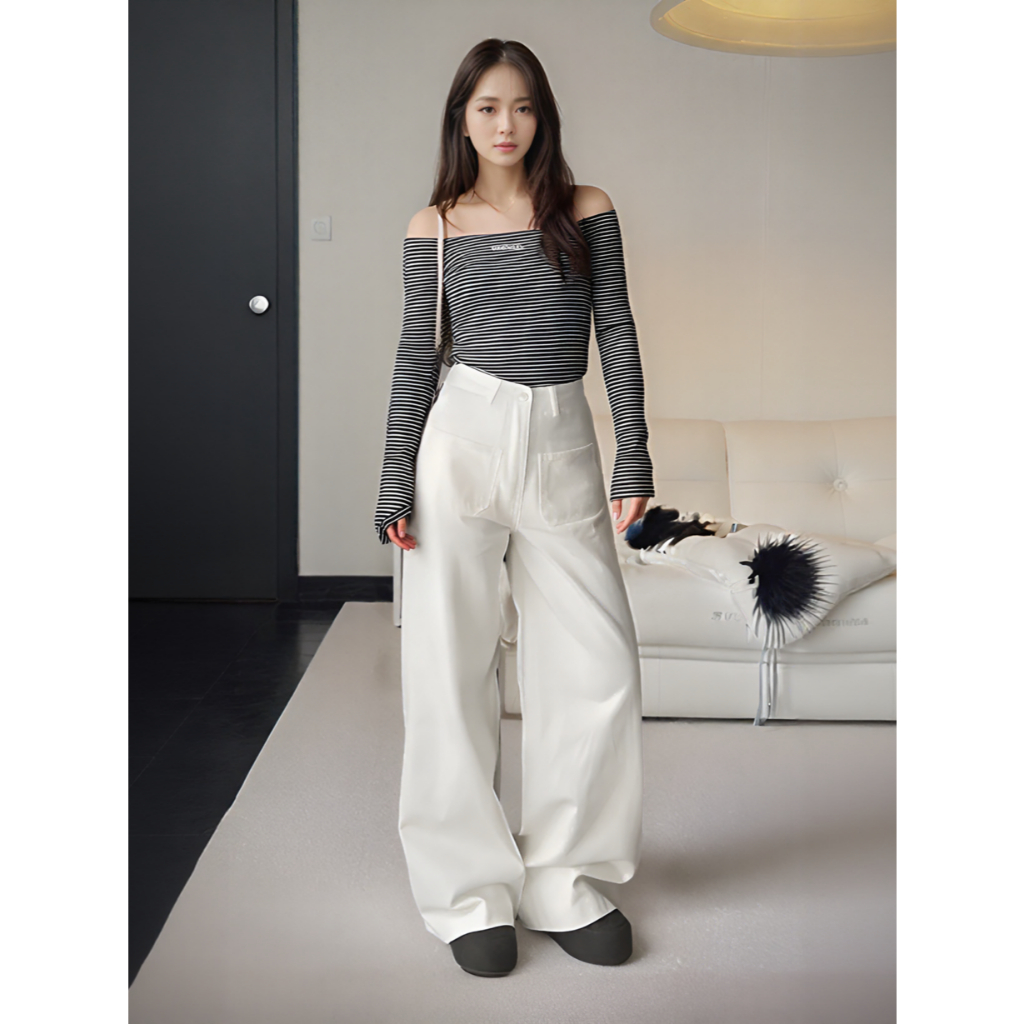 Quần jeans nữ NICOOL dáng suông dài ống loe rộng lưng cao màu trắng basic sang trọng N41-Q54 | BigBuy360 - bigbuy360.vn