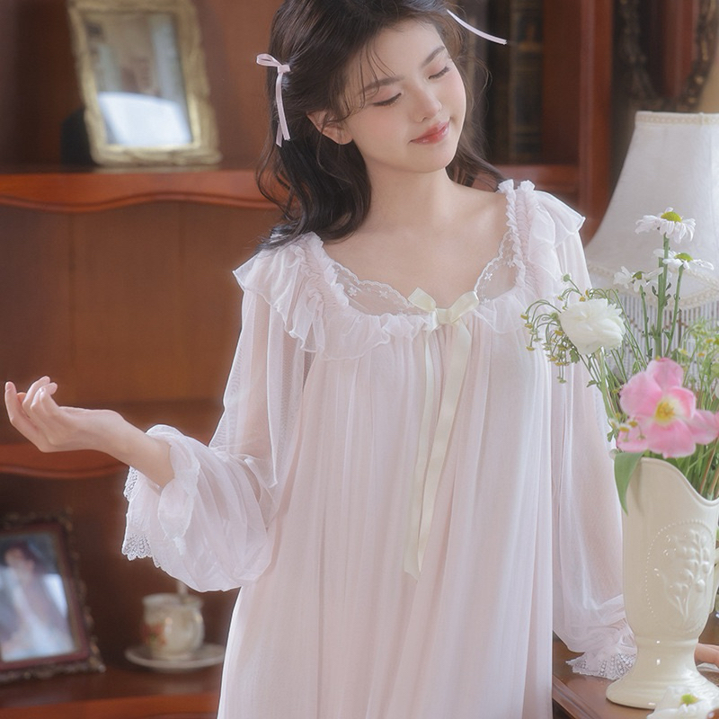 SP.939 Váy ngủ tiểu thư thun ren hai lớp dáng dài dễ thương