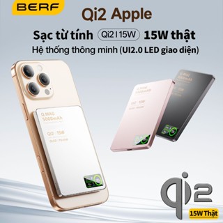 Sạc dự phòng không dây Qi2 15W thật BERF E16 Titan hợp kim nhôm+Kính mờ AG+UI2.0 LED giao diện từ tính 10000mAh PD 20W