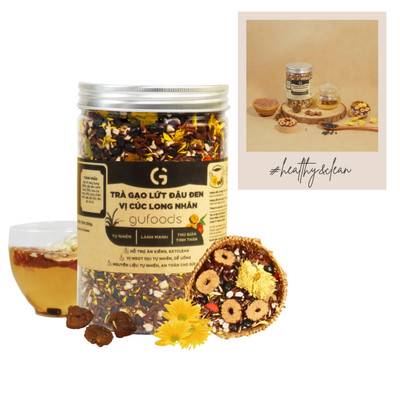 Trà gạo lứt đậu đen vị Cúc Long nhãn GUfoods (500g) - Không chứa caffeine, Ngọt dịu, Thanh mát