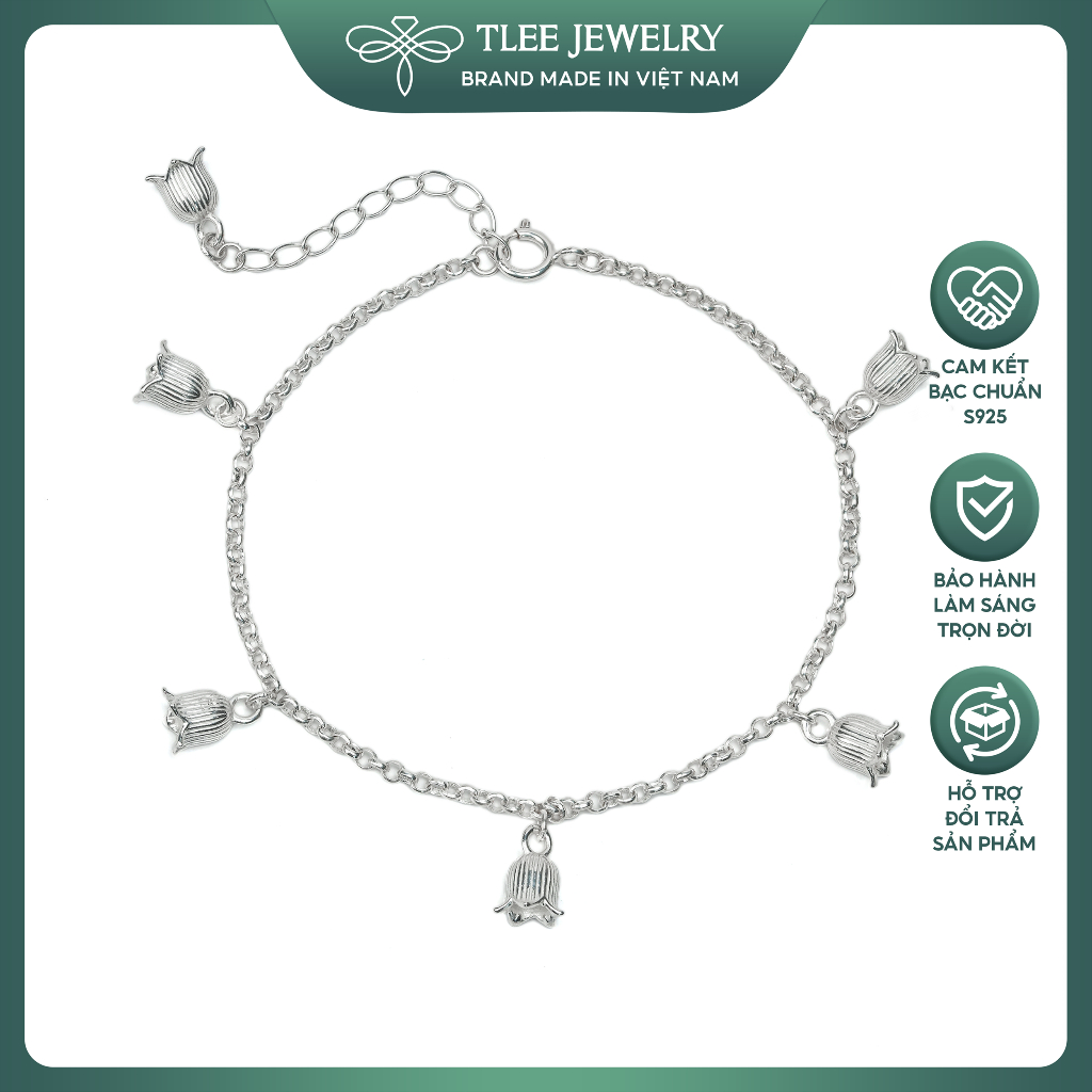 Lắc tay bạc nữ TLEE charm hoa linh lan mang lại may mắn, hạnh phúc TLEE JEWELRY LT0380