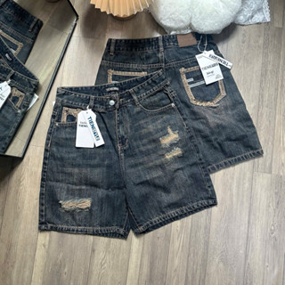 TIENSTYLE _ (BigSize 80Kg) Quần Ngố Jean Nữ Rách Lai Tua Thêu Túi Sau Cá Tính