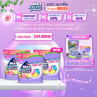[Live New] Combo 3 Túi Viên Giặt Xả MaxKleen Hương Dấu Ấn Ngọt Ngào (34 viên/Túi) Mới