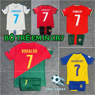  Bộ  Quần + Áo  Bóng Đá Đá Banh Trẻ Em ĐT CLB in RONALDO số 7 - Vải Mè thái cao cấp thoáng khí 