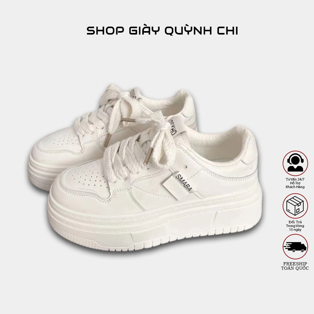 Giày Thể Thao Nữ Smaba Đế Cao 5cm Kiểu Dáng Basic – Sneaker Nữ Full Trắng Thời Trang, Dễ Phối Đồ - Hot Trend