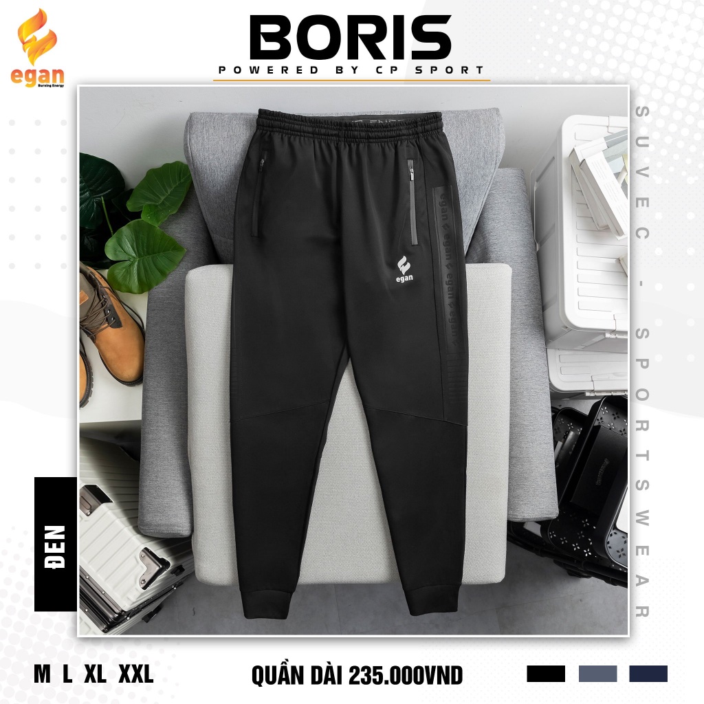 EGAN - Quần Dài Thể Thao Co Giãn Egan Boris 2 - ĐEN, Thoáng Mát, Mềm Đi Chơi Đi Làm