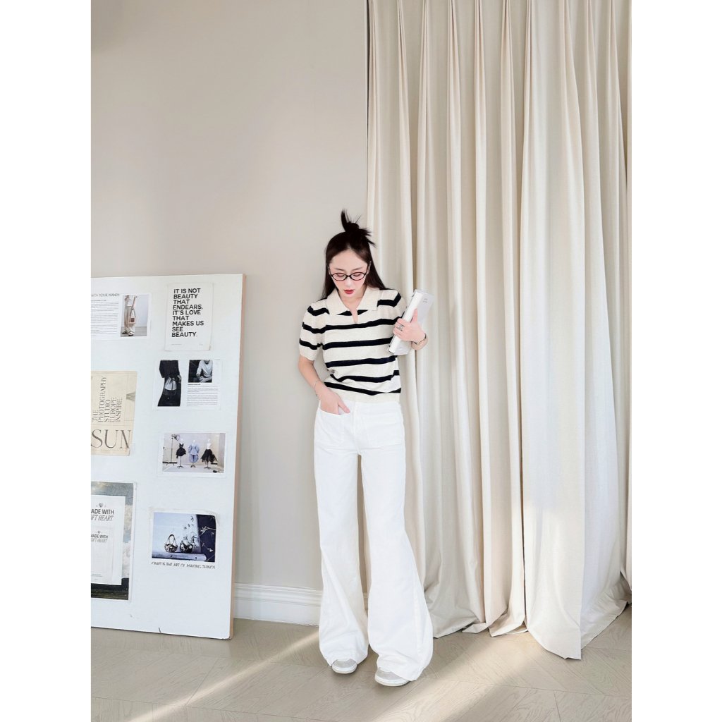 Quần jeans nữ NICOOL dáng suông dài ống loe rộng lưng cao màu trắng basic sang trọng N41-Q54 | BigBuy360 - bigbuy360.vn