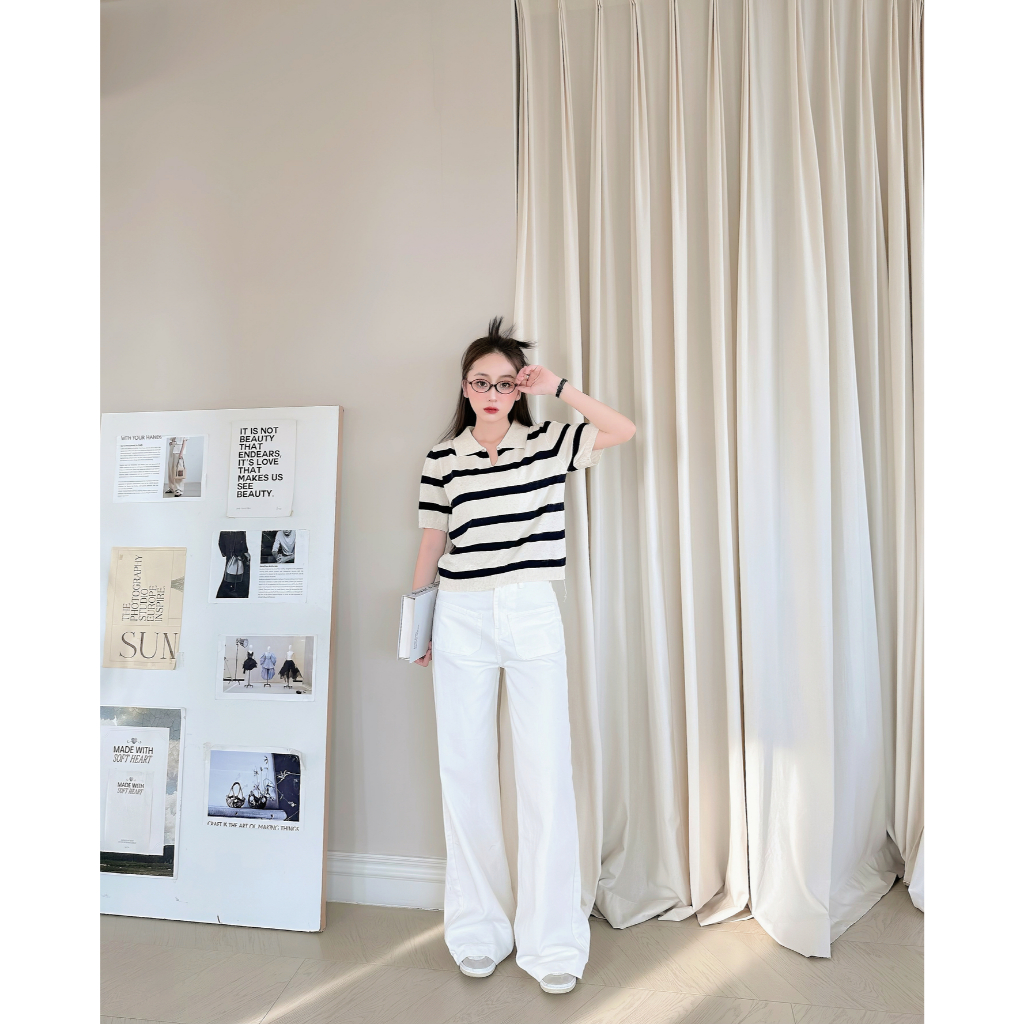 Quần jeans nữ NICOOL dáng suông dài ống loe rộng lưng cao màu trắng basic sang trọng N41-Q54 | BigBuy360 - bigbuy360.vn