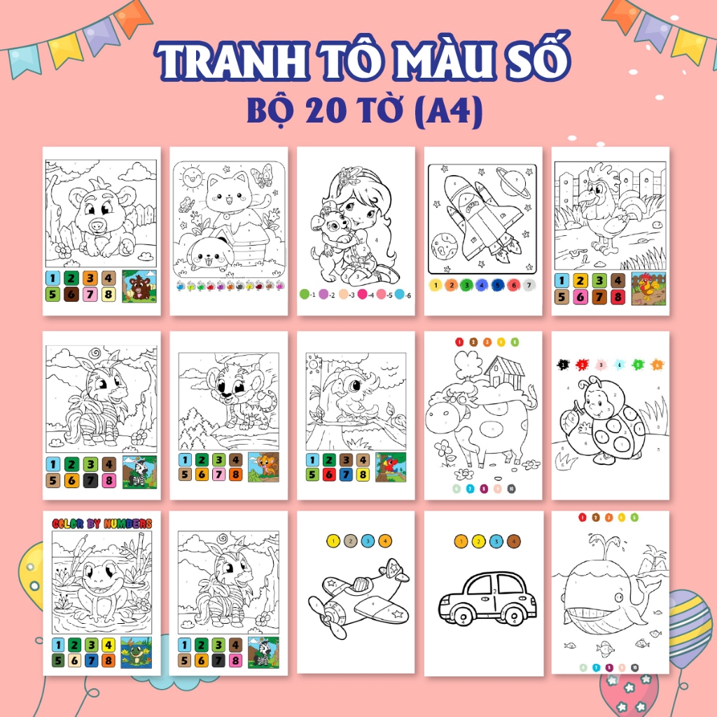 Bộ 20 Tranh Tô Màu Số Hóa Cho Bé Chủ Đề Các Con Vật Tranh Cho Bé Tập Tô Màu Sáng Tạo