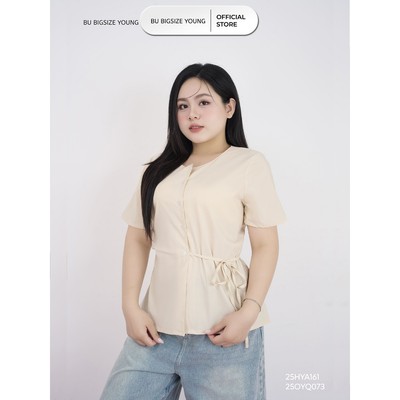 Áo kiểu cổ tròn buộc dây eo 1 bên  BIGSIZE (55kg đến 95kg) – 25HYA161 - [BU Bigsize Young]