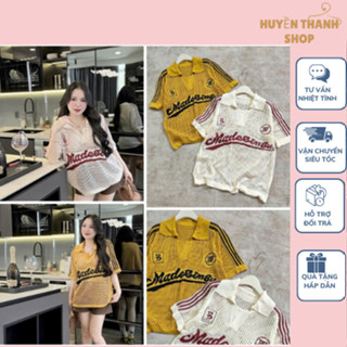 Áo Len Lưới Lỗ Kiểu Cổ Sơ Mi Phối Viền Sọc Tay Cho Nữ ,Huyền Thanh Shop.Dáng rộng freesize dưới 60kg