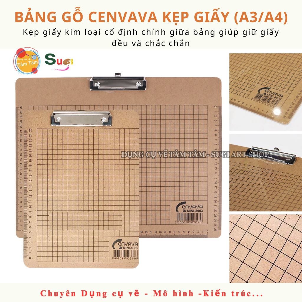 [ Hỏa Tốc HCM ] Bảng gỗ kê giấy vẽ A4 / A3 CENVAVA - Bảng kẹp giấy A3 , A4