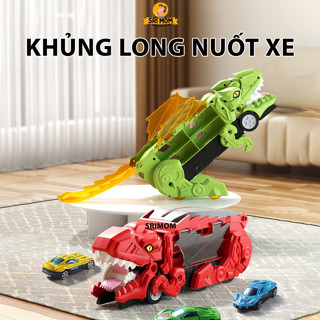 [TẶNG KÈM 6 XE] Đồ Chơi Khủng Long Nuốt Xe Ô Tô, Xe Tải Khủng Long Biến Hình Cầu Trượt Giúp Bé Phát Triển Tư Duy
