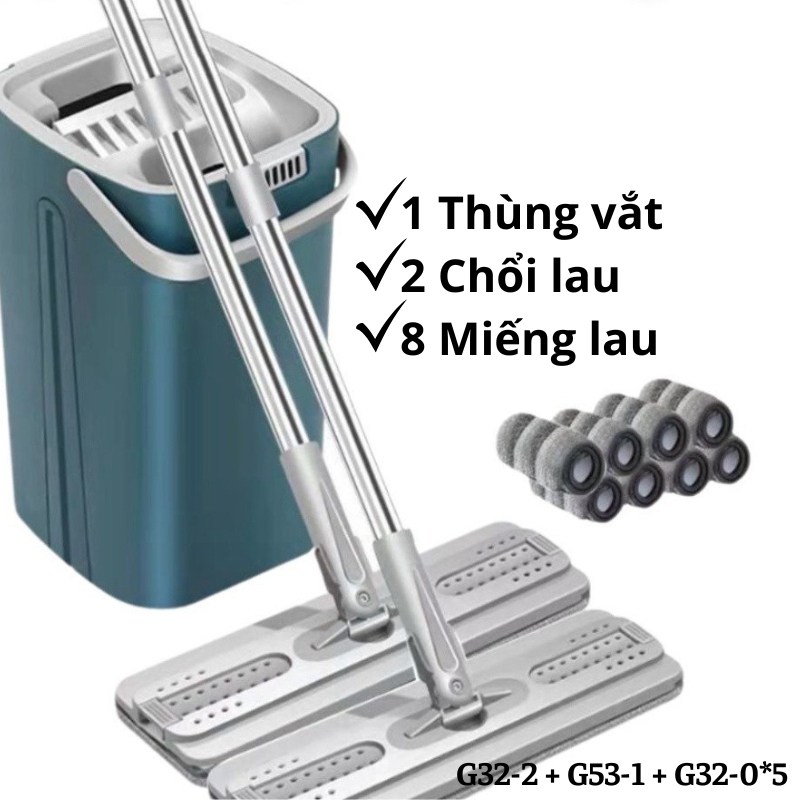 Bộ Cây Lau Nhà, Chổi Lau Nhà Thông Minh Tự Vắt 360 Độ (SIZE ĐẠI) Cao Cấp TẶNG Kèm 2 Miếng Lau Siêu Sạch
