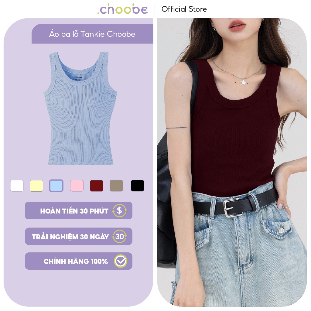 Áo ba lỗ tanktop nữ Choobe chất liệu thun tăm gân nhỏ mềm mịn form suông dài tiện lợi năng động A22