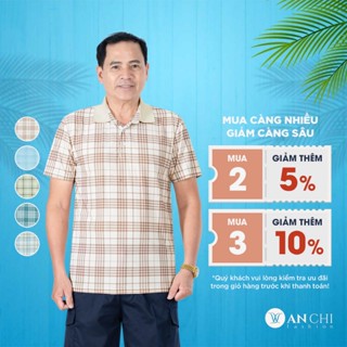 Áo polo nam trung niên họa tiết kẻ 2025 vải cotton cao cấp mềm mát không nhăn ANCHI - APL2503