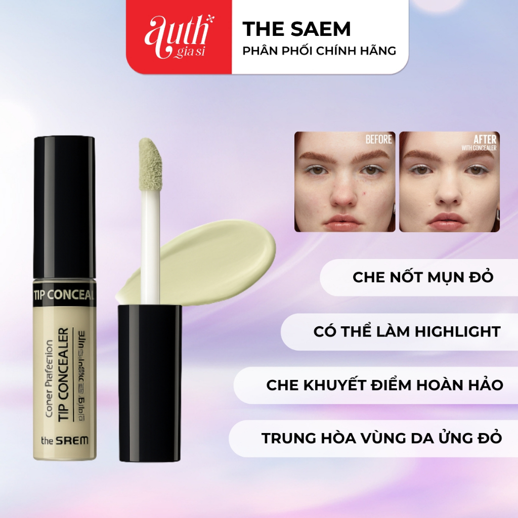 [CHÍNH HÃNG] Kem CKĐ THE SAEM Cover Perfection Tip Concealer SPF28/PA+ Green Beige Xanh Lá che phủ h