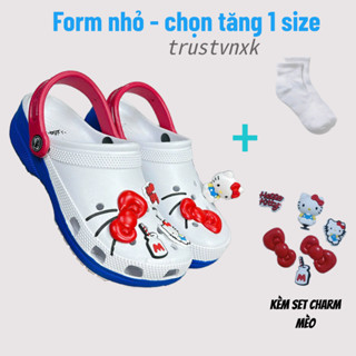  Sục Mèo Kitty  Tặng jitbitz giống ảnh + Kèm Vớ  Dép cross clog classic nam nữ - Fom nhỏ nên chọn tăng 1 size 