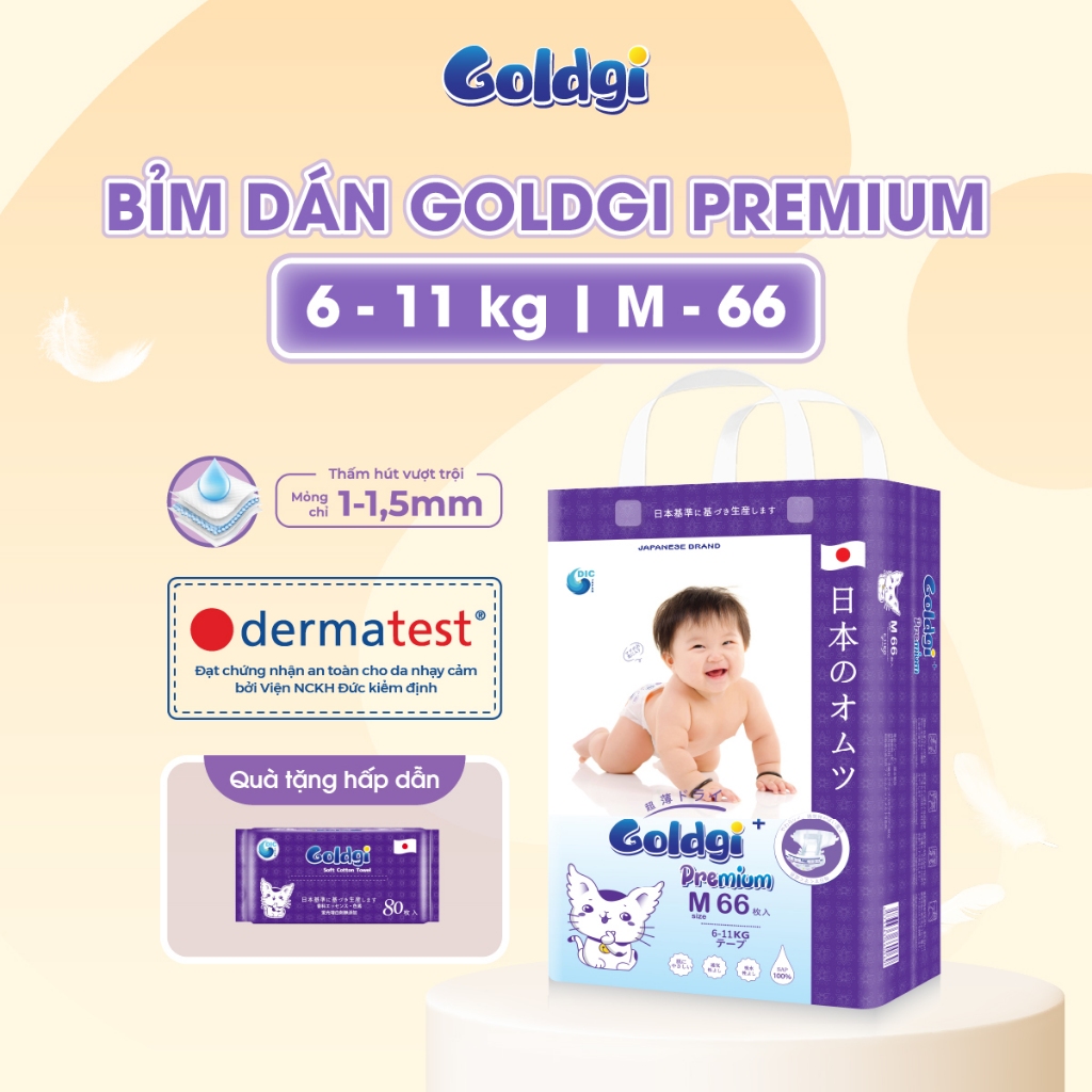 Bỉm Dán GOLDGI Size M ( 66 Miếng ) cao cấp bản Premium