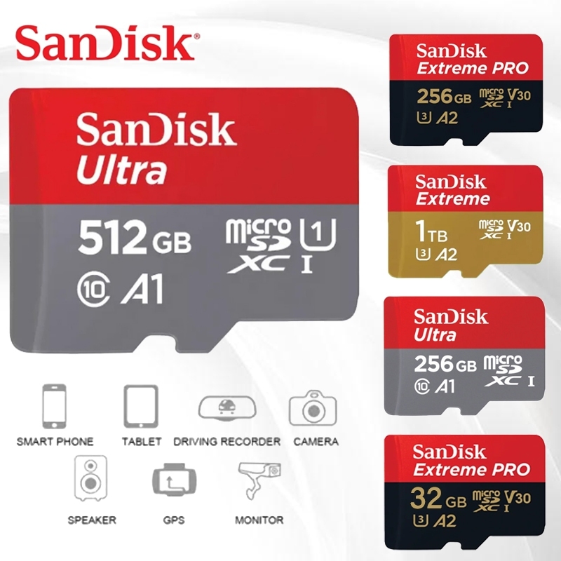 Thẻ nhớ MicroSD 256GB 128GB 64GB Class 10 U3 V30 cho camera hỗ trợ quay video 4K Full HD thẻ nhớ 1TB