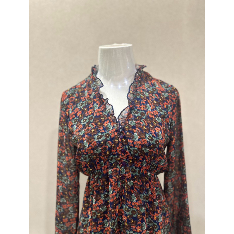 [ĐÃ QUA SỬ DỤNG - SECONDHAND] 🌼 Đầm hoa nhí cổ bèo tay dài – nhẹ nhàng, vintage – hàng secondhand 🌼