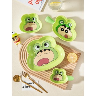  Bộ chén bát  dĩa  khay  ly dụng cụ đựng thức ăn hoạt hình Crayon Shin Ếch Xanh - SH Gốm sứ 