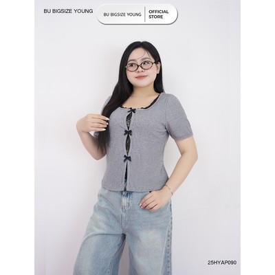 Áo thun phối ren hở nẹp 3 nơi BIGSIZE (55kg đến 95kg) – 25HYAP090 - [BU Bigsize Young]