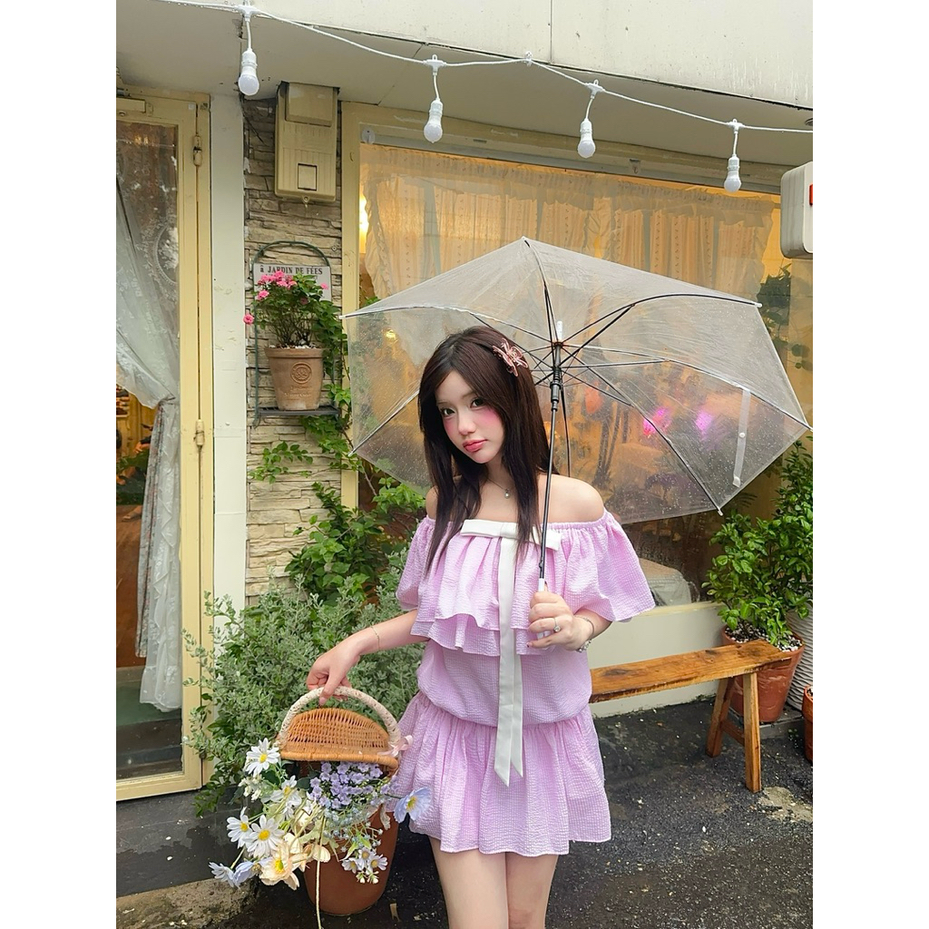 🌷꙳𓊔☁️🌙 Candy Dress màu hồng dịu ngọt brand FLEURIE đính nơ dáng váy bí mặc đi biển 🩰𓈃💒✧