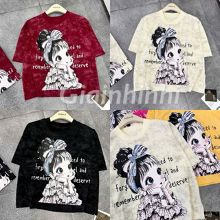 Áo phông nhiều hình dáng rộng, Áo thun in hình dáng lửng A48 - NhiNhi Shop