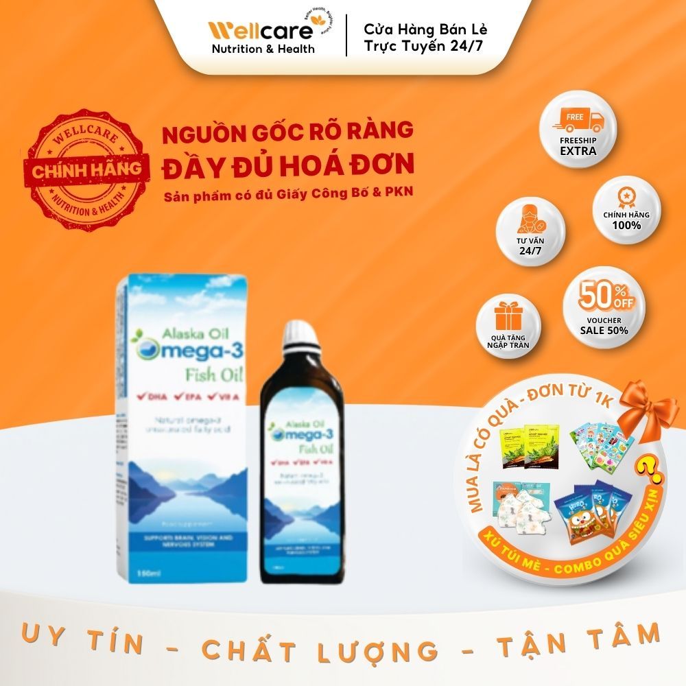 [TRẺ EM] Alaska Oil Omega 3 Fish Oil,Bổ Sung DHA,EPA phát triển trí não,thị giác cho trẻ - Hộp 150ml
