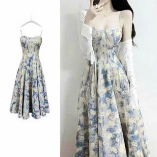 Đầm thời trang nữ sang chảnh đi chơi chát lụa áo hai dây có mút ngực kè áo khoác lụa dáng váy xoè dài maxi