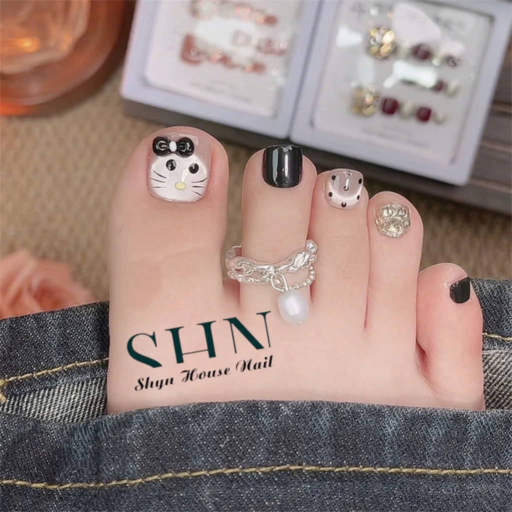Móng chân giả đính đá, Nailbox chân Hello Kitty, Nailbox đính đá, Nail Chân Shyn House Nail