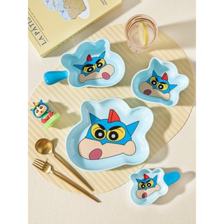 Bộ chén bát , dĩa , khay , ly dụng cụ đựng thức ăn hoạt hình Crayon Shin Xanh Dương - SH Gốm sứ