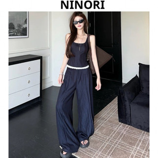 [Ninori] Set áo hai dây dáng corset + quần jean ống rộng cạp cao – Thiết kế tối giản nhưng cực tôn dáng