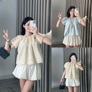 Áo ren Xô Boi Hoa Thêu Tay Bồng Mặc Được 2 Kiểu MÉLA TOP Joolate 1327_P13k27