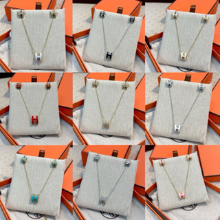 Set vòng cổ titan không han gỉ + khuyên tai hình chữ H bản mini dễ đeo (nhiều màu)