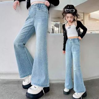 Quần Jean Ống Loe Bé Gái Có BigSize 14 - 45Kg Đính Đá Xinh Xắn QD6